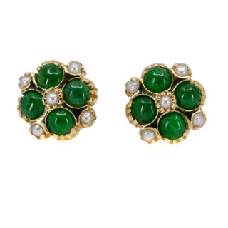 Jade Pearl 14k Floral Earrings 11103-6925 Image1