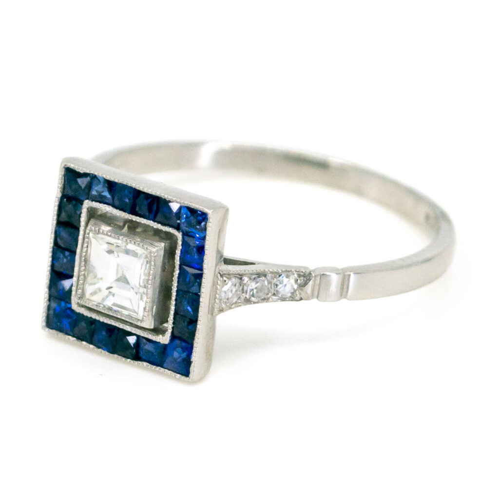 Diamond Sapphire Platinum Square-Shape Ring 11142-0106 Image2