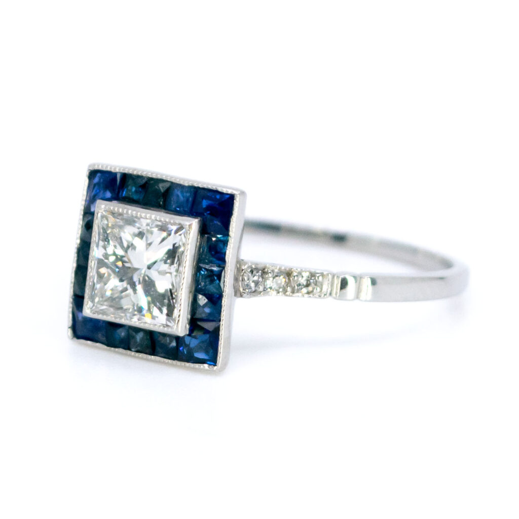Diamond Sapphire Platinum Square-Shape Ring 11550-1961 Image2