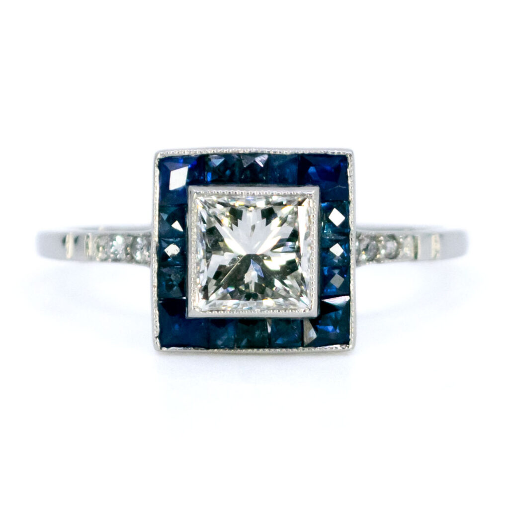 Diamant saffier platina vierkante ring 11550-1961 Afbeelding1