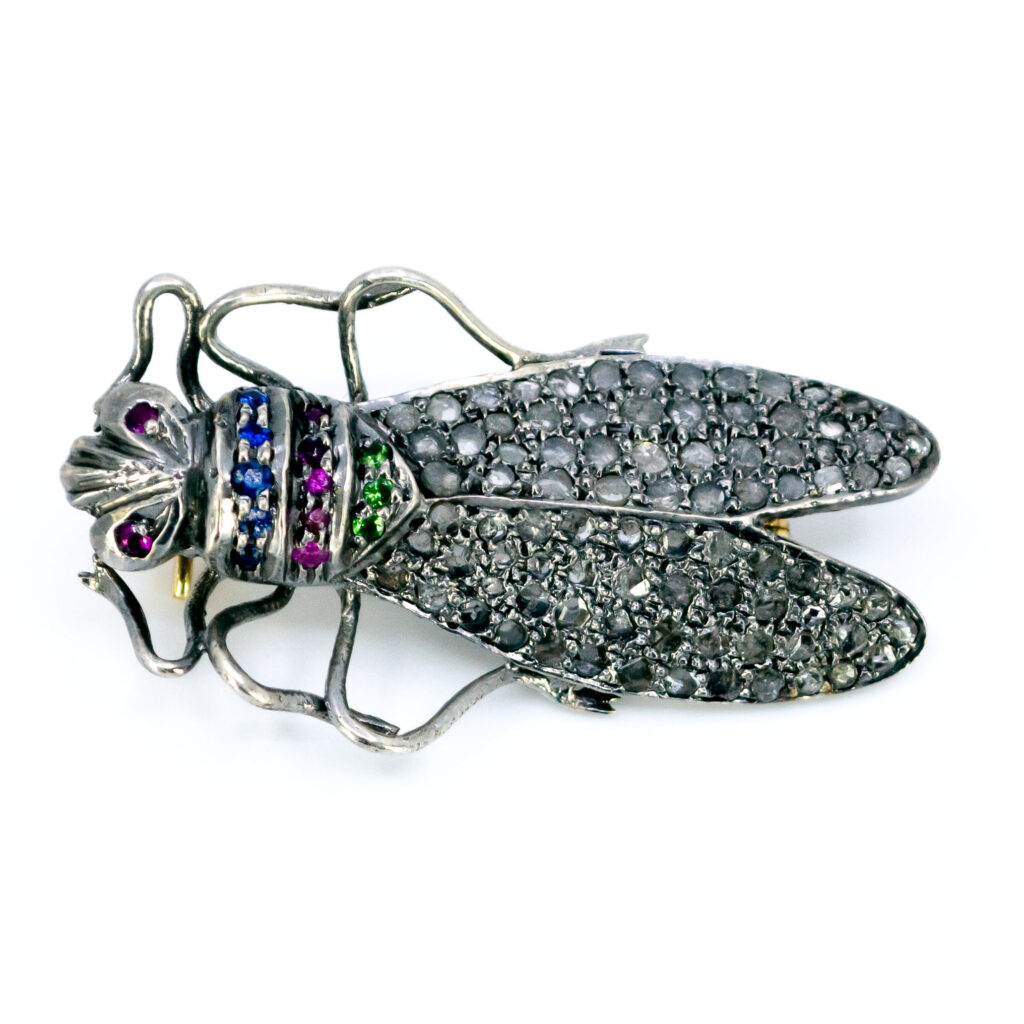 Diamond Emerald Ruby Sapphire 14k zilveren insectenbroche 12262-7393 Image1