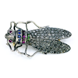 Spilla a forma di insetto in argento 14k con zaffiro rubino smeraldo e diamanti 12262-7393 Image1