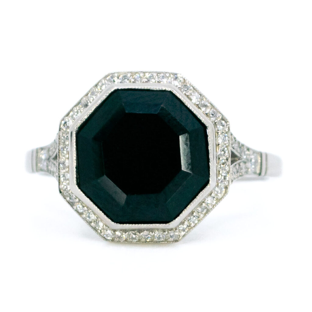 Onyx diamanten platina achthoekige ring 12330-2332 Afbeelding1