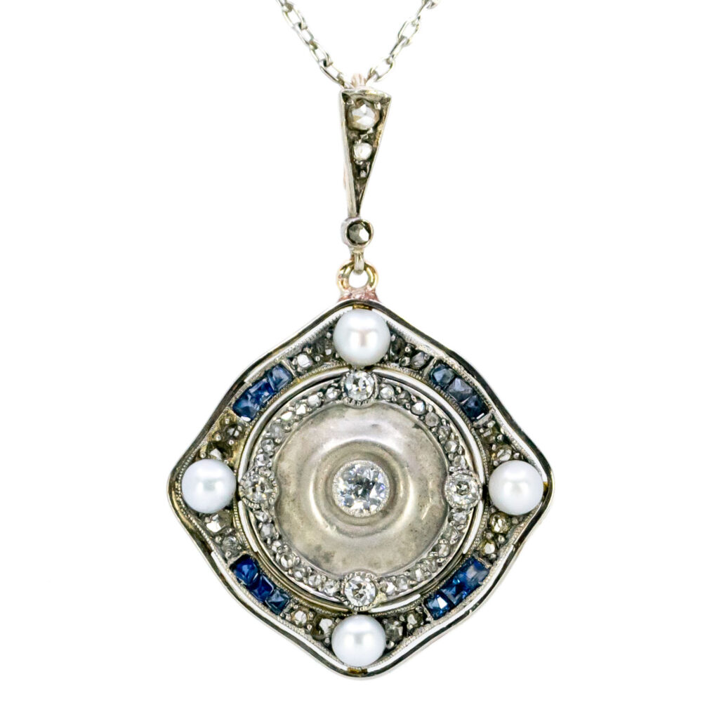 Ciondolo Deco Diamond Pearl Sapphire 18k Platinum 12356-2357 Immagine1