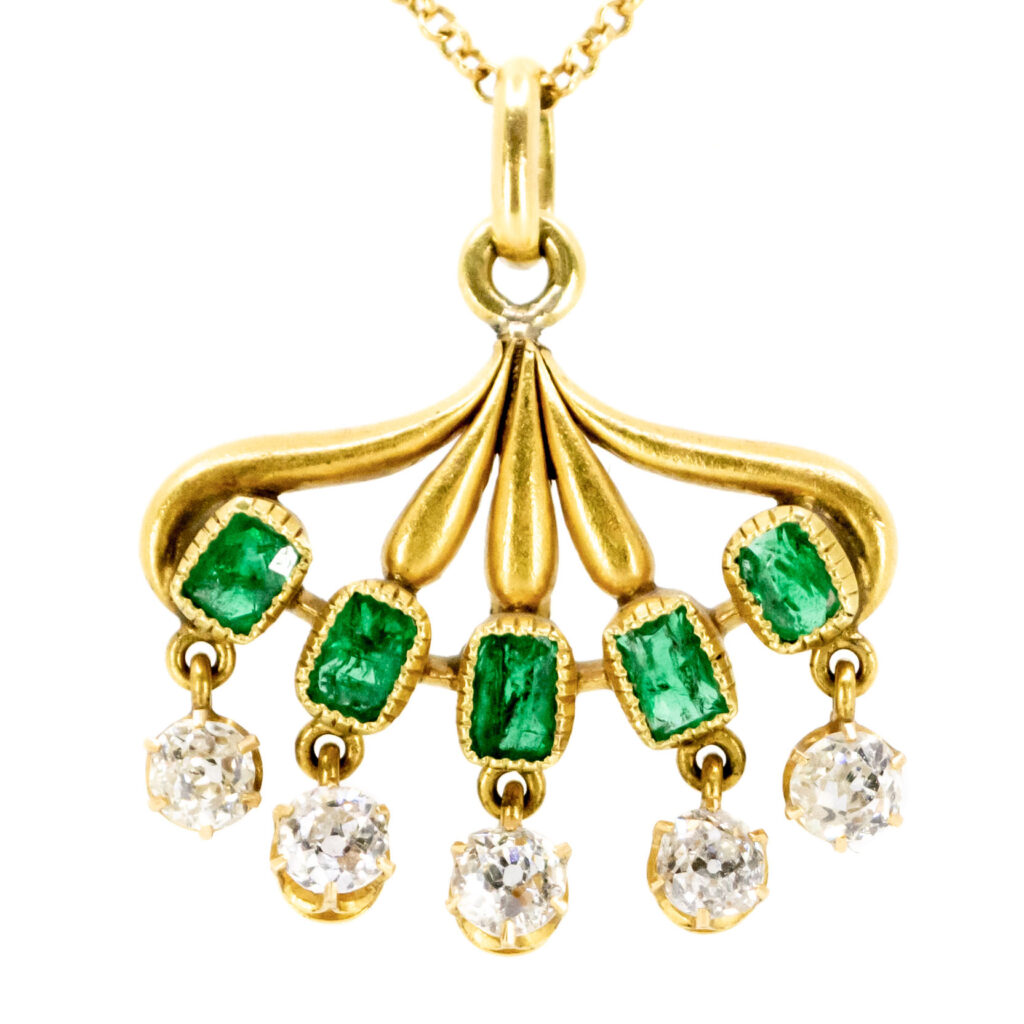 Pendente Lavalier con diamante smeraldo 18 carati 12787-7052 Immagine1