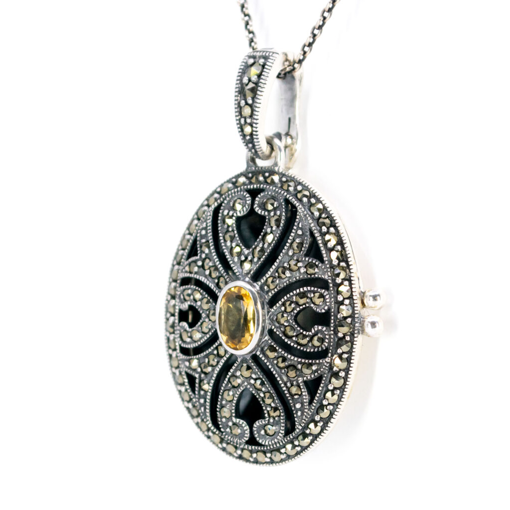 Medaglione di forma ovale in argento citrino marcasite (pirite) 13029-1101 Image2
