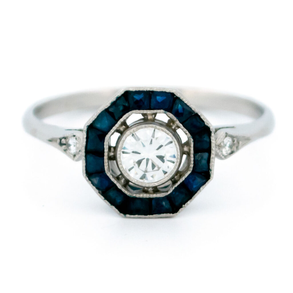Diamond Sapphire Platinum Target Ring 13190-5058 Image1