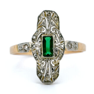 Belle-Époque-Ring aus 14 Karat Diamant-Smaragd 13208-5079 Bild1