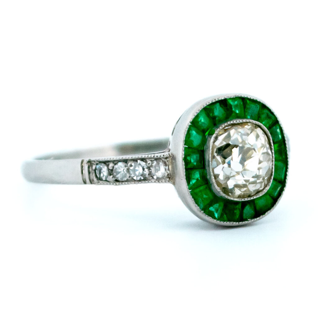 Diamond Emerald Platinum Halo Ring 13211-5050 Image2