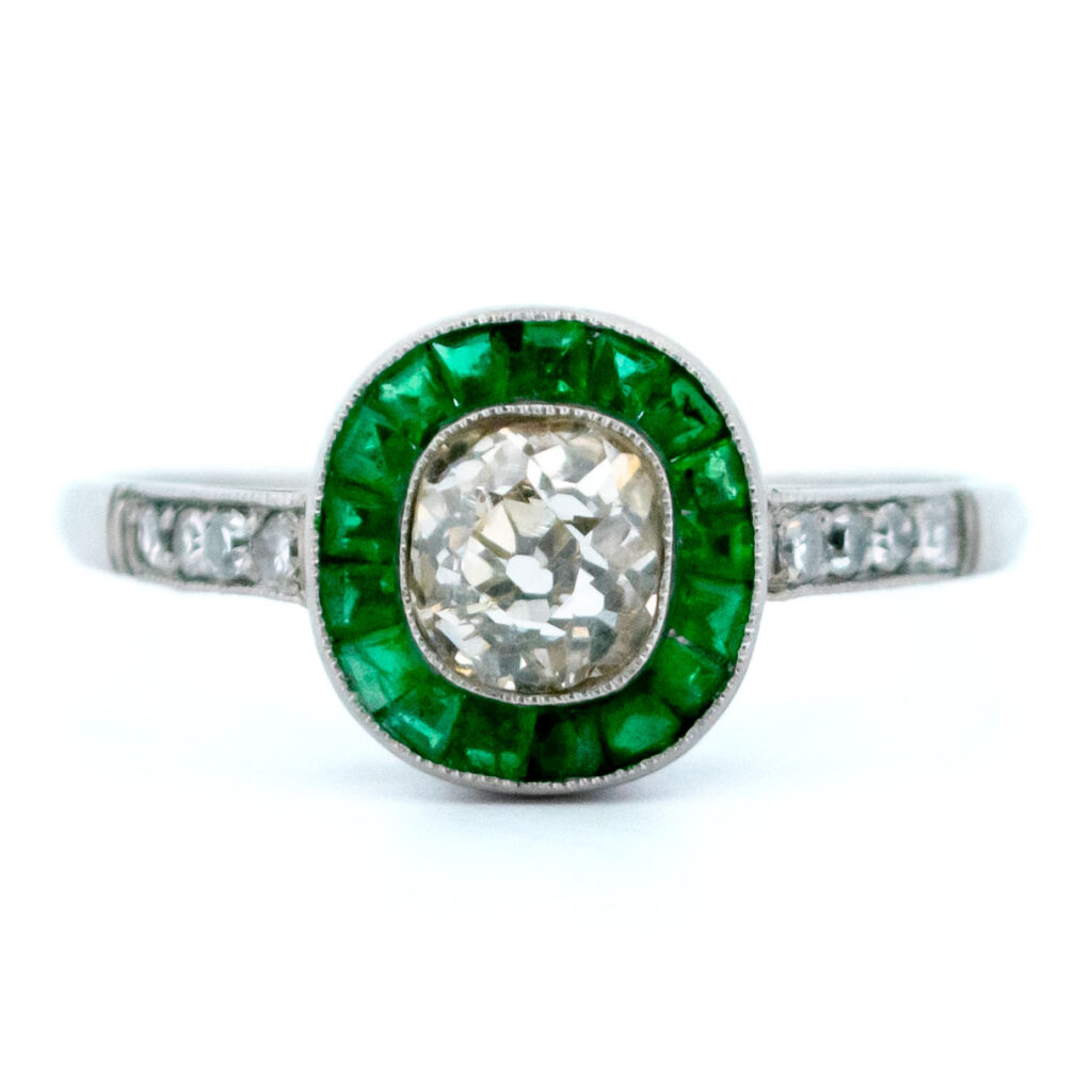 Anello Halo in platino con smeraldo e diamante 13211-5050 Immagine1
