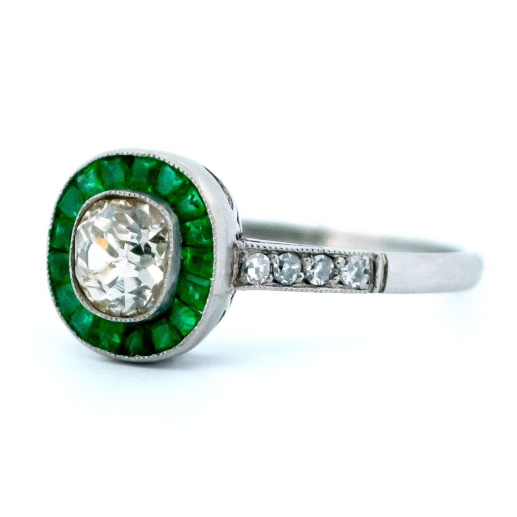 Anello Halo in platino con smeraldo e diamante 13211-5050 Immagine3
