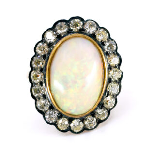 Anello a grappolo in argento 14k con diamante opale 13295-8127 Immagine1