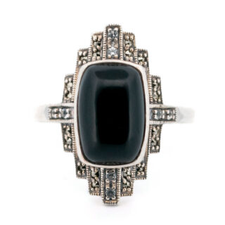Onyx Marcasite (Pyrite) Topaz Silver Ring 13459-1258 Image1