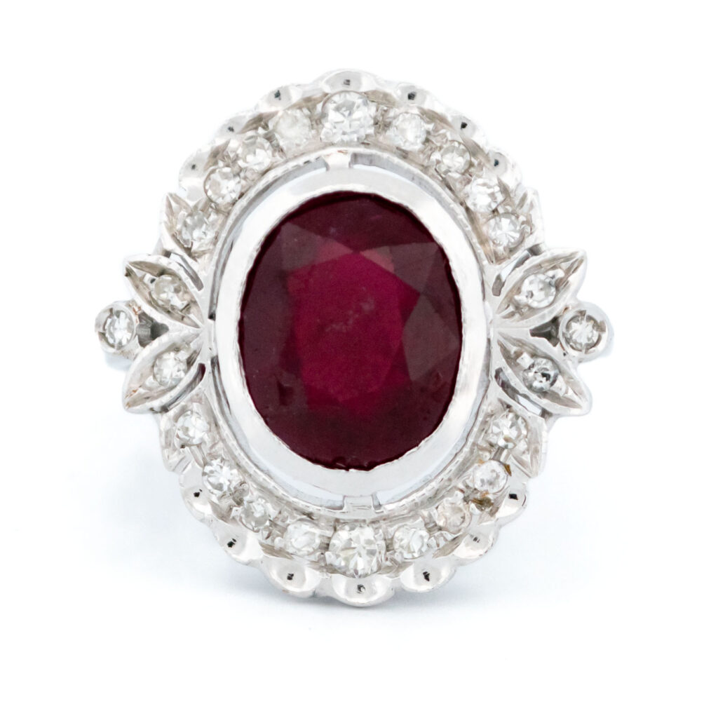 Anello a grappolo con rubino diamantato 18 carati 13559-8183 Immagine1