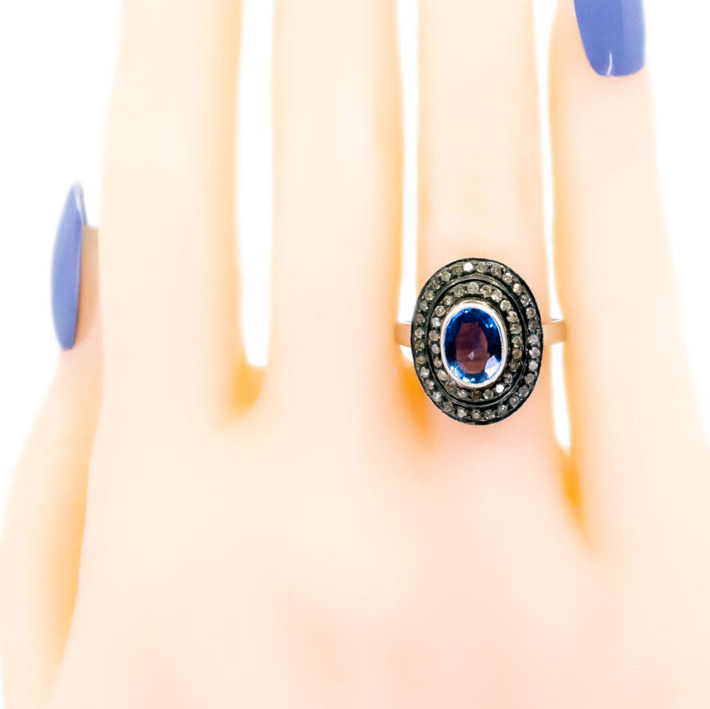 Sapphire Diamond 14k Halo Ring 13705-8209 Image2