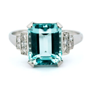 Aquamarine Diamond Platinum Retro Ring 13719-5102 Image1