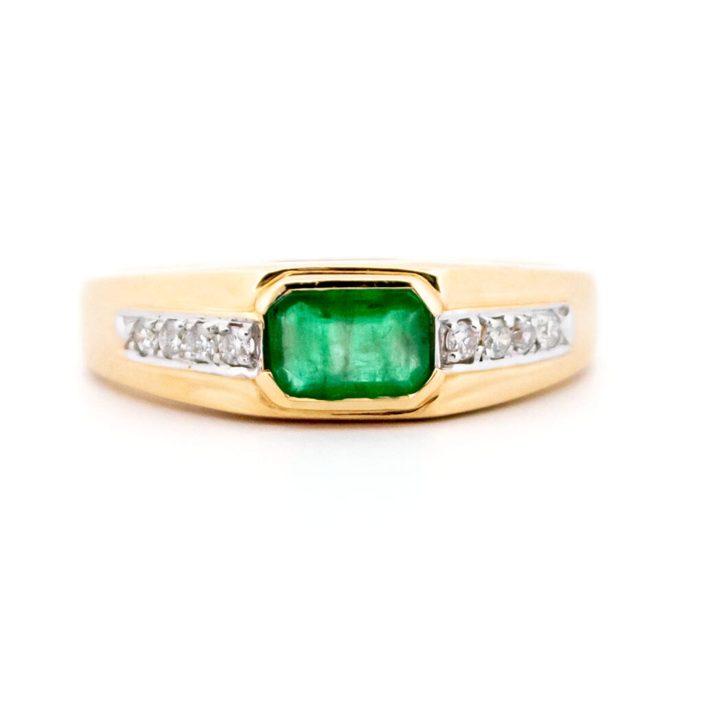 Anello est-ovest con smeraldo diamantato 14k 13767-0245 Immagine1