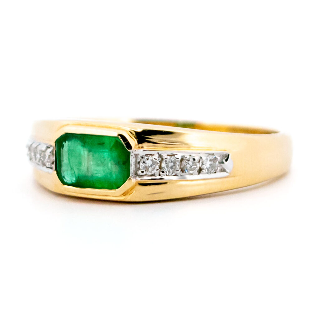 Anello est-ovest con smeraldo diamantato 14k 13767-0245 Immagine4