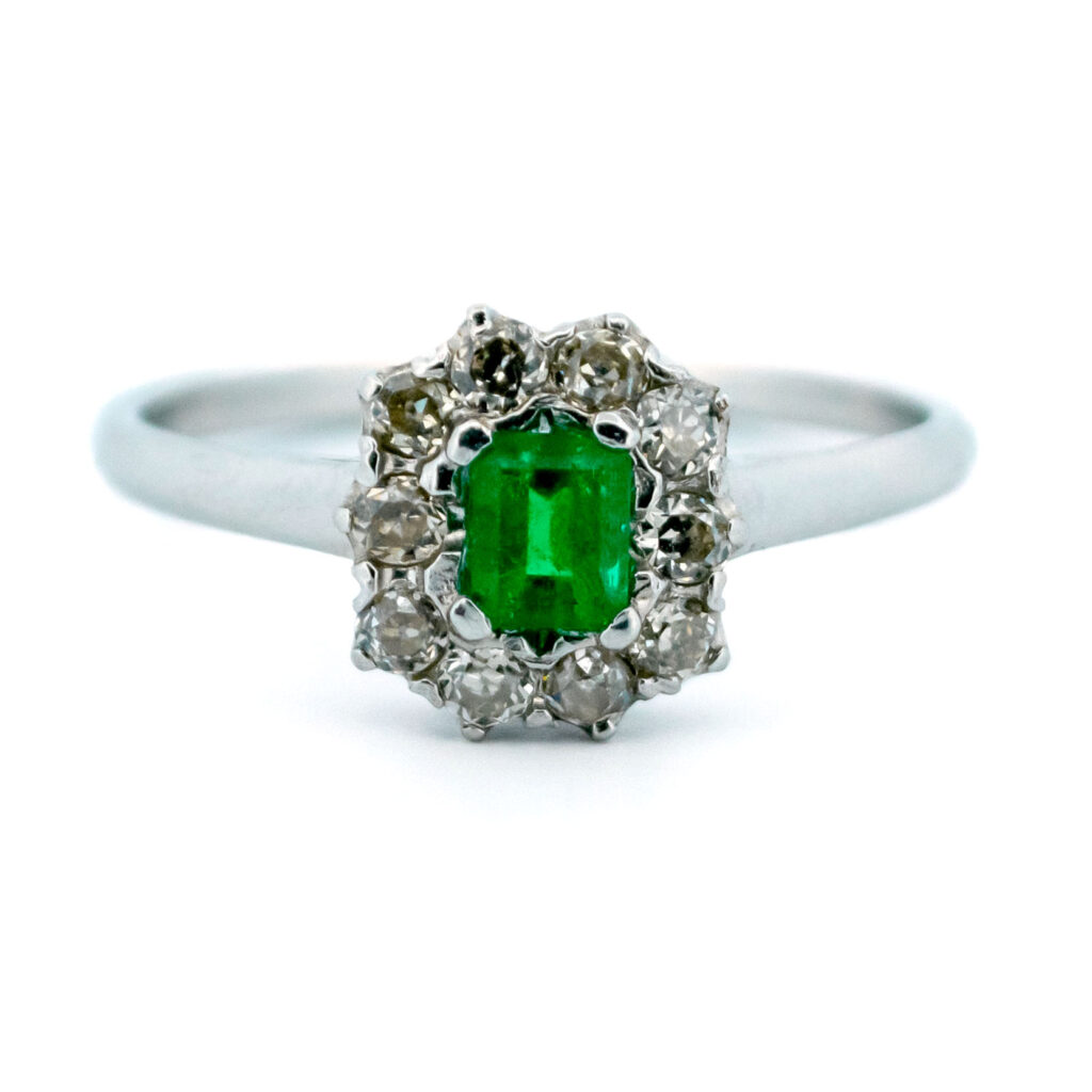 Diamond Emerald Platinum Cluster Ring 13812-5106 Image1