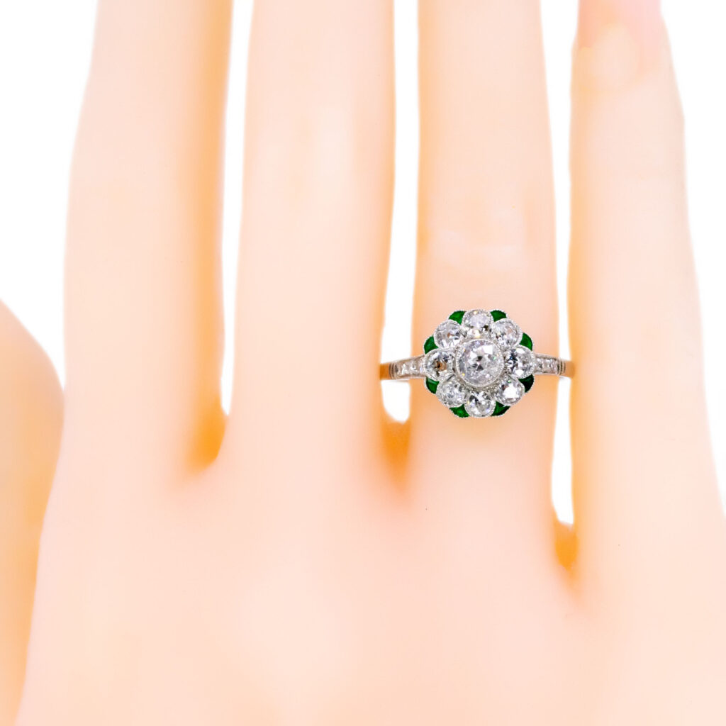 Diamond Emerald Platinum Cluster Ring 13815-5109 Image2