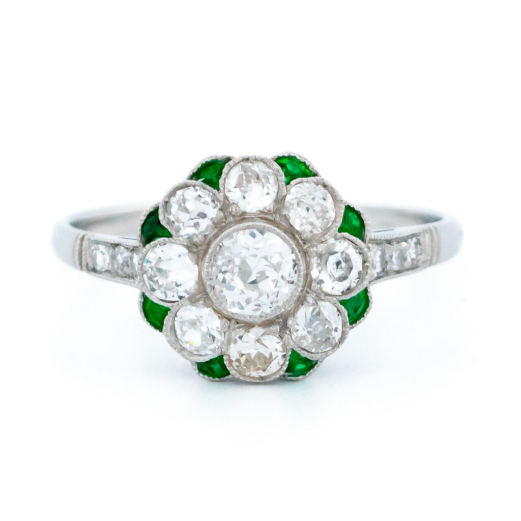 Diamond Emerald Platinum Cluster Ring 13815-5109 Image1