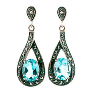 Boucles d'oreilles pendantes en argent avec topaze et marcassite (pyrite) 14145-1480 Image1