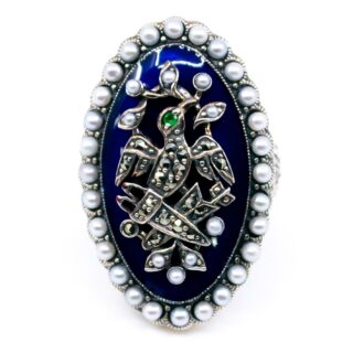 Smaragd-Emaille-Markasit (Pyrit)-Perlen-Silber-Figurenring 14182-1517 Bild1