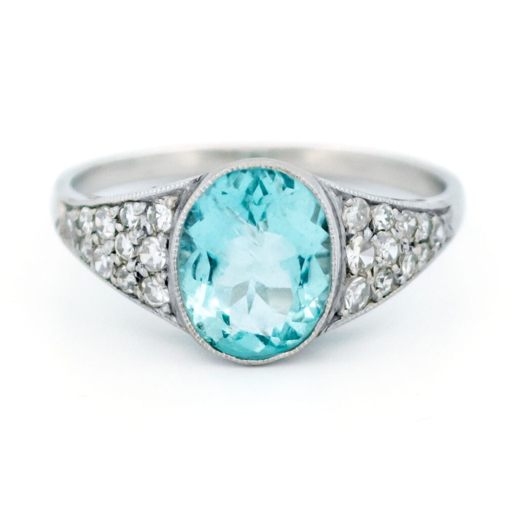 Aquamarijn diamanten platina ring 14268-5112 Afbeelding1