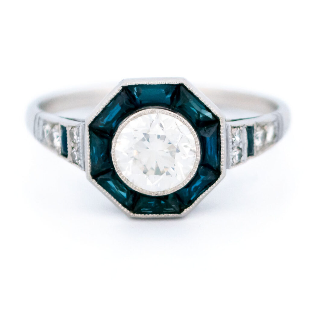Anello a forma ottagonale in platino con zaffiro e diamanti 14407-5113 Image1