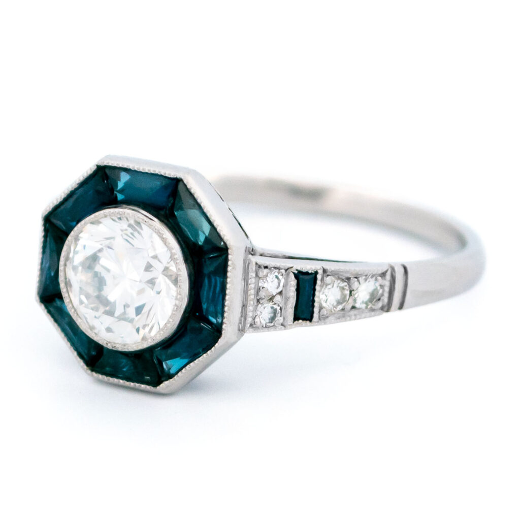 Diamond Sapphire Platinum Octagon-Shape Ring 14407-5113 Image4