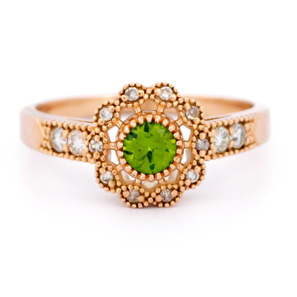 Demantoid diamanten 14k clusterring 14516-8350 Afbeelding1