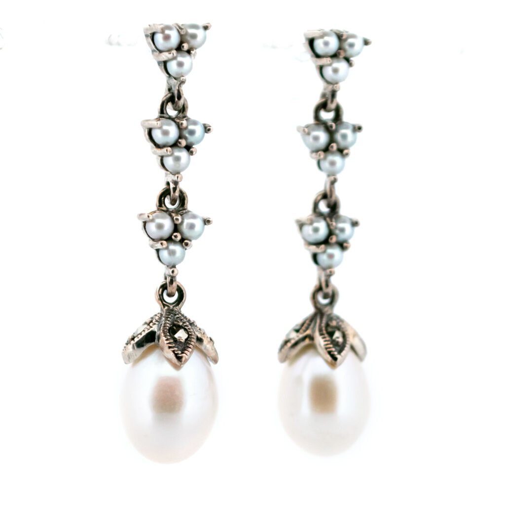 Pendientes colgantes de plata con perlas marcasita (pirita) 14631-1716 Imagen 2