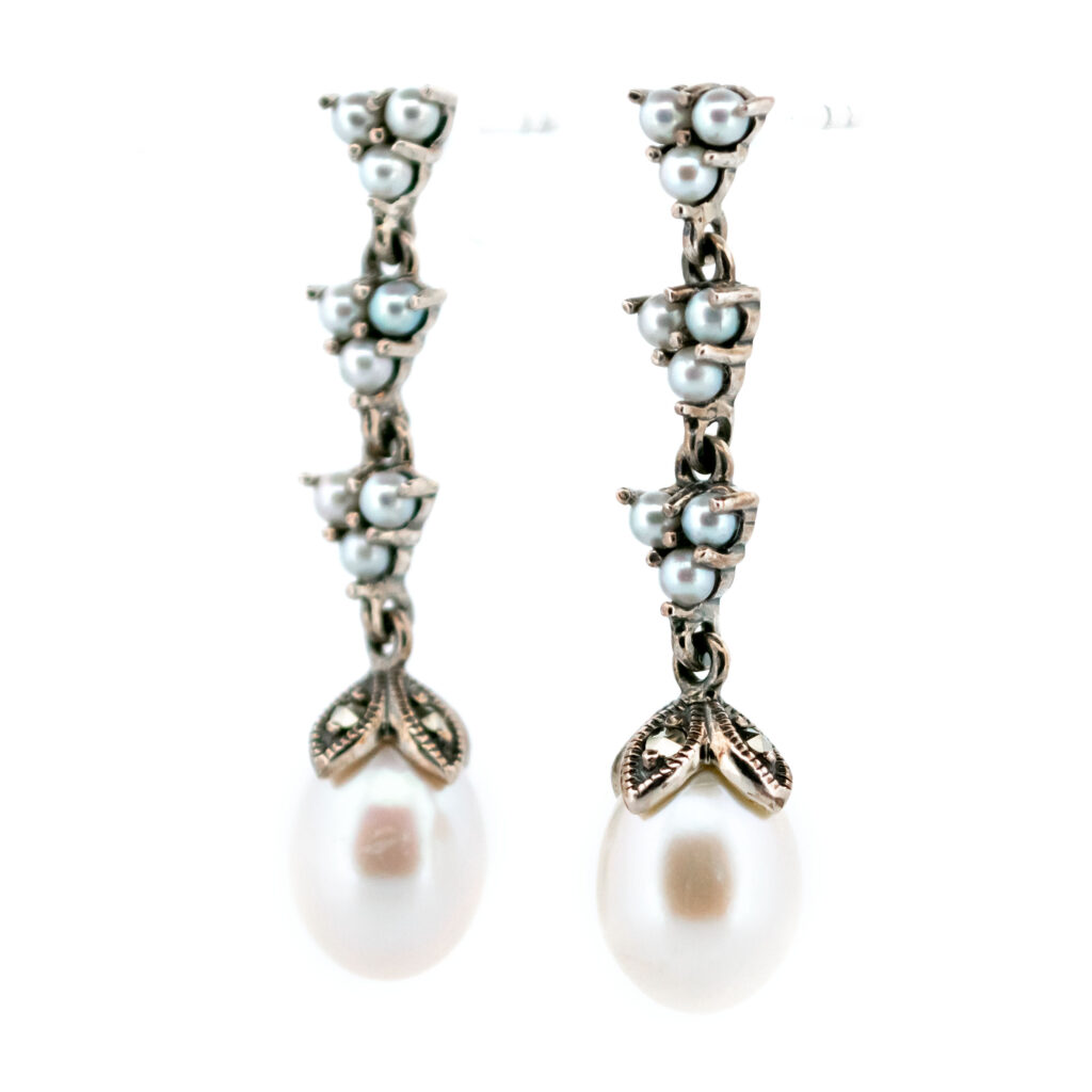 Pendientes colgantes de plata con perlas marcasita (pirita) 14631-1716 Imagen 3