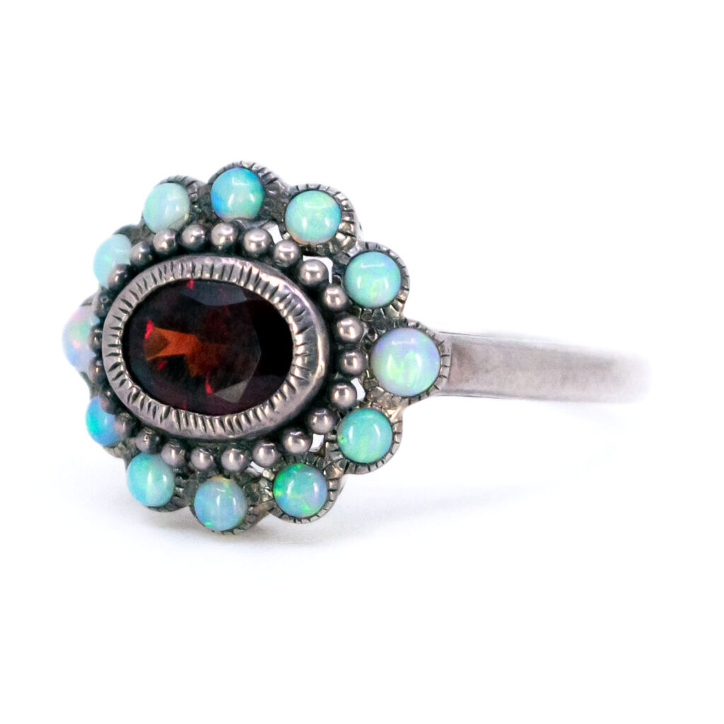 Garnet Opal Silver Cluster Ring 14702-1785 Image2
