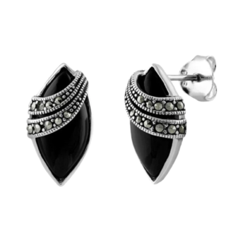 Marcasite (Pyrite) Onyx Silver Stud Earrings 14772-1850 Image1