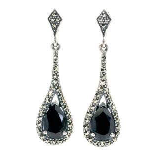 Marcasite (Pyrite) Onyx Silver Drop Earrings 15306-2081 Image1