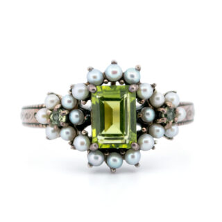 Pearl Peridot Silver Cluster Ring 15387-2137 Image1