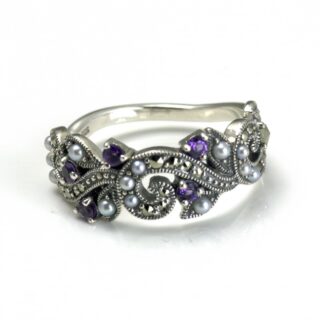 Amethyst Marcasite (Pyrite) Pearl Silver Row Ring 15625-2225 Image1