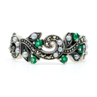 Anello in argento con perla e smeraldo marcasite (pirite) 15626-2226 Immagine1