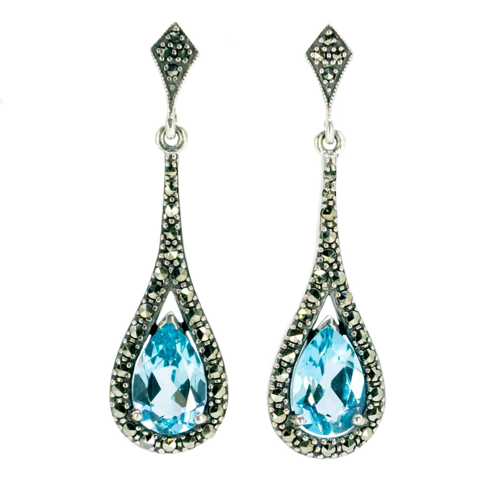 Marcasite (Pyrite) Topaz Silver Drop Earrings 15705-2287 Image1