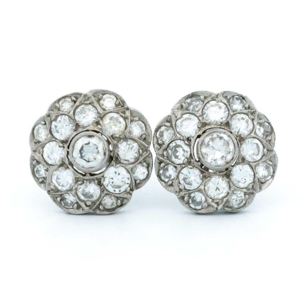 Diamond Platinum Cluster Earrings 26-0481 Image1