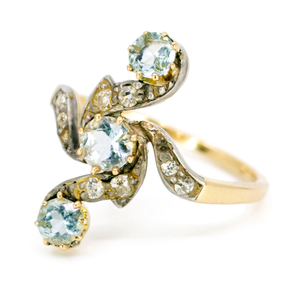 Aquamarine Diamond 18k Silver Antique Ring 3632-1719 Image2