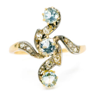 Aquamarin Diamant 18 Karat Silber Antik Ring 3632-1719 Bild1