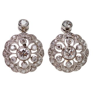 Diamond Platinum Cluster Earrings 3918-1666 Image1