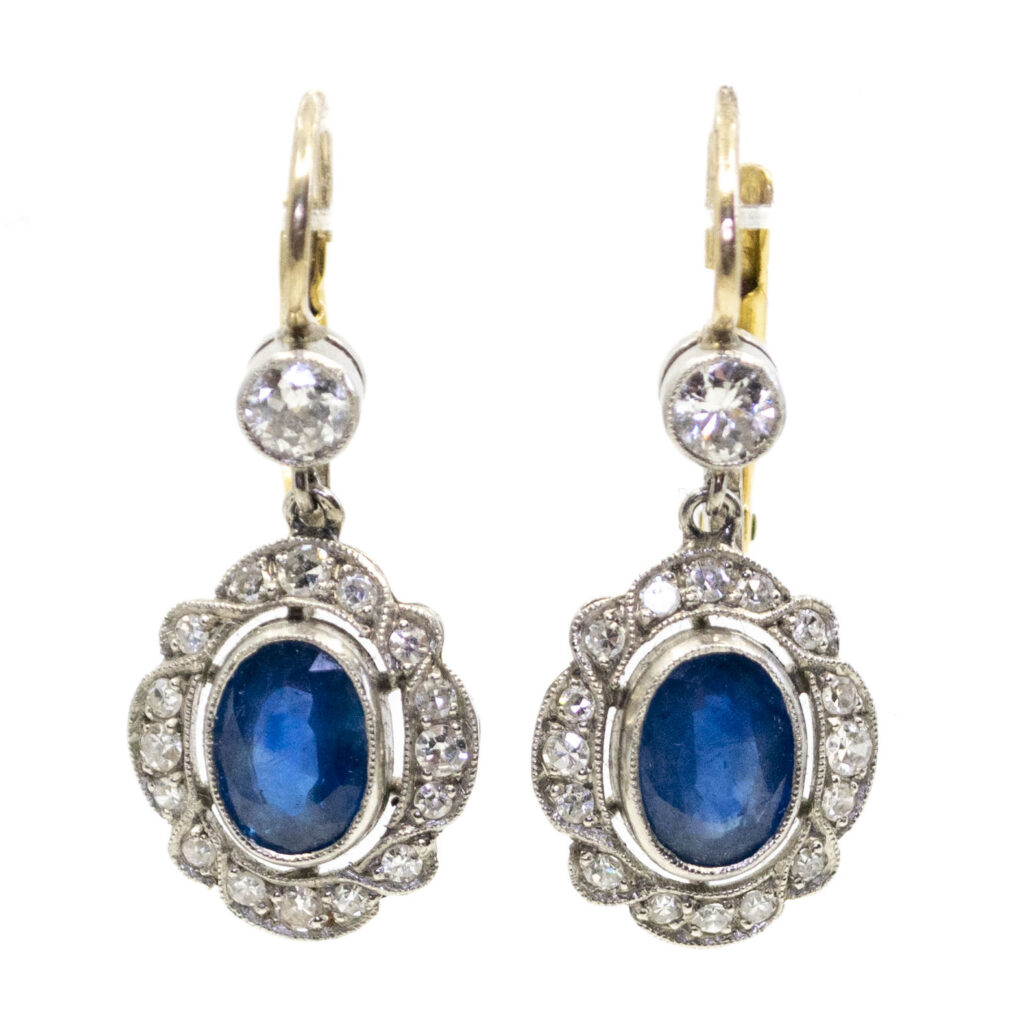 Diamond Sapphire Platinum 18k Pendant Earrings 4503-4685 Image1