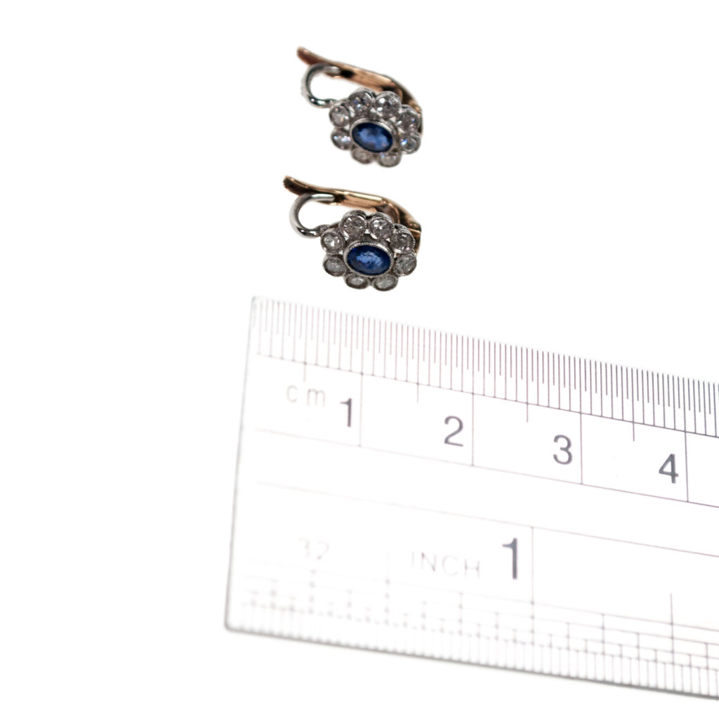Diamond Sapphire Platinum Cluster Earrings 5598-4766 Image3