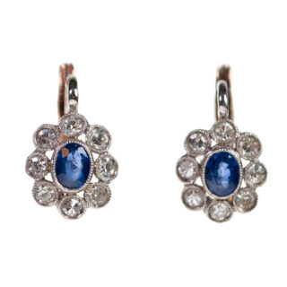 Diamond Sapphire Platinum Cluster Earrings 5598-4766 Image1