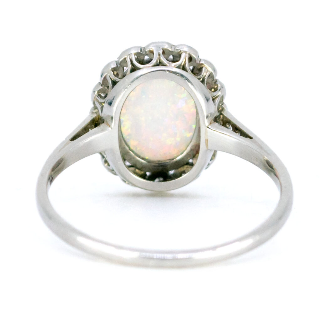 Anello a forma ovale in platino con diamante opale 5611-4755 Immagine5