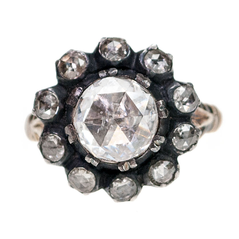 Anello a grappolo in argento 14k con diamanti 6420-7003 Immagine1