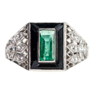 Diamond Emerald Onyx Platinum Deco Ring 7339-4900 Image1